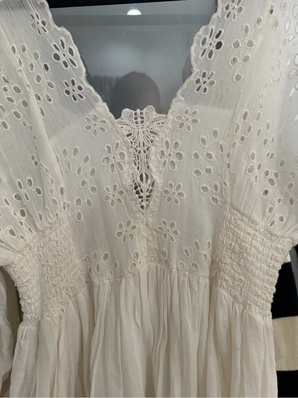 White Eyelet Cotton V-Neck Mini Dress